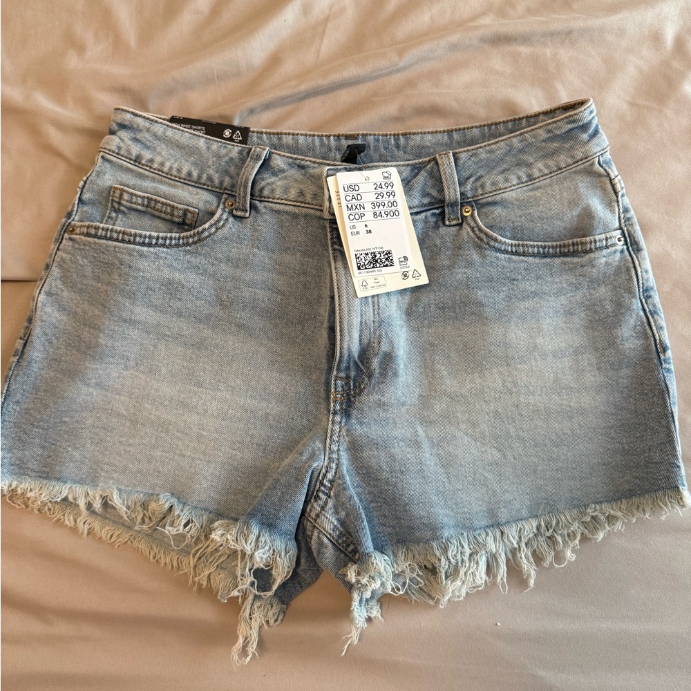 Zara Light Blue Frayed Denim Shorts